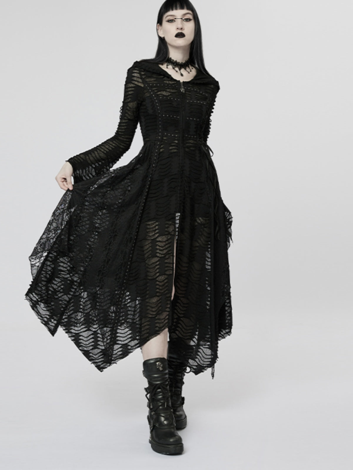 Vintage Lace Patchwork Hooded Maxi Dress