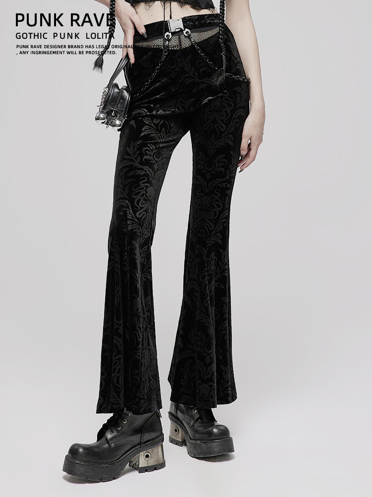 Black Velvet Flared Tech Pants