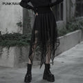 Dark lace-panel chiffon midi skirt