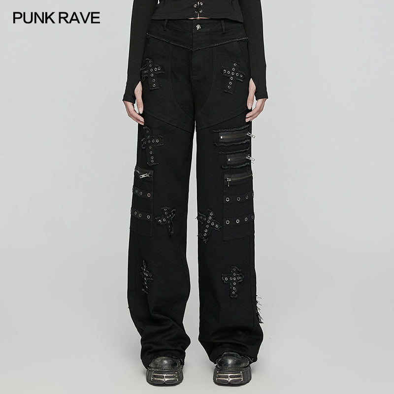 Punk High-Waist Flared Denim Pants
