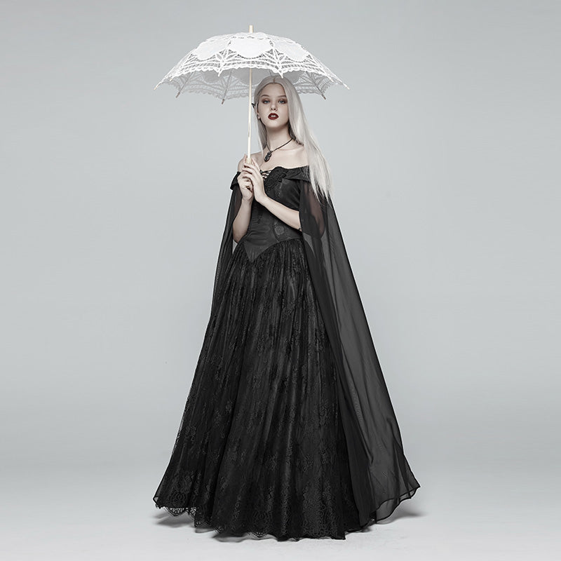 Victorian Cape Sleeve Off-Shoulder Gown