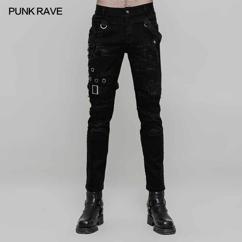 Punk Slim Black Straight Jeans