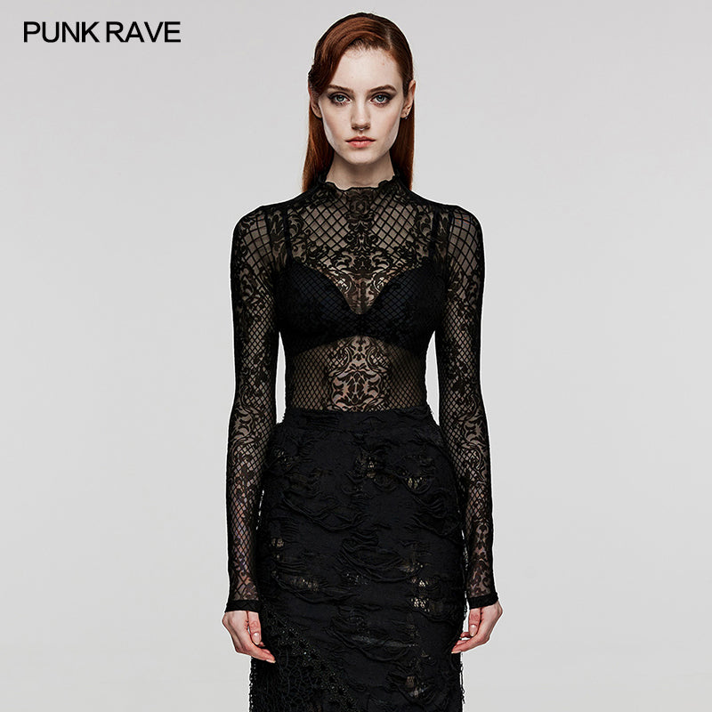 Goth Velvet Turtleneck Lace Top