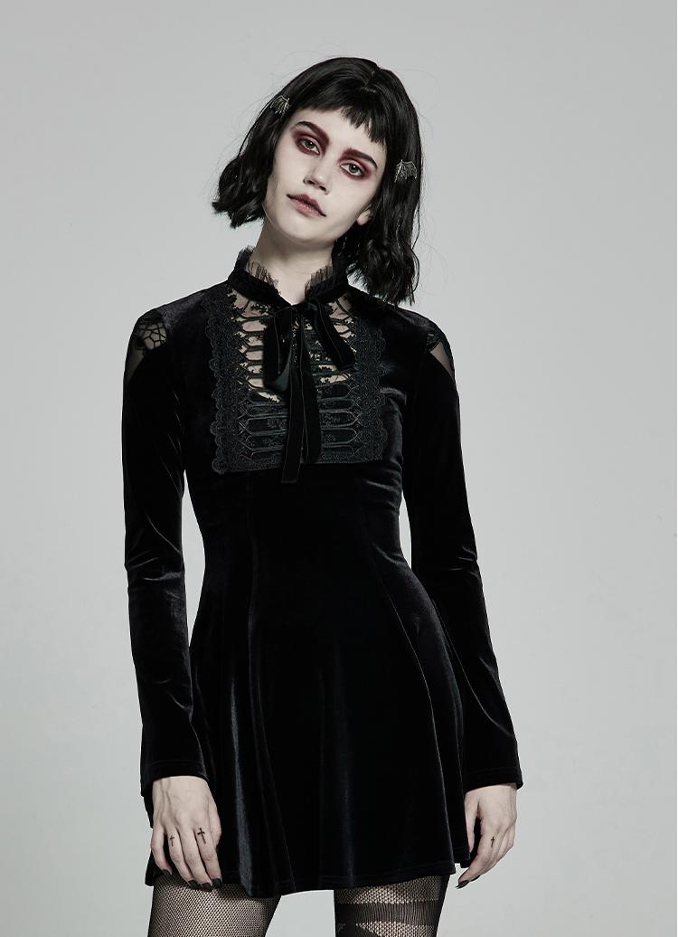 Embroidered Velvet Belted Mini Dress