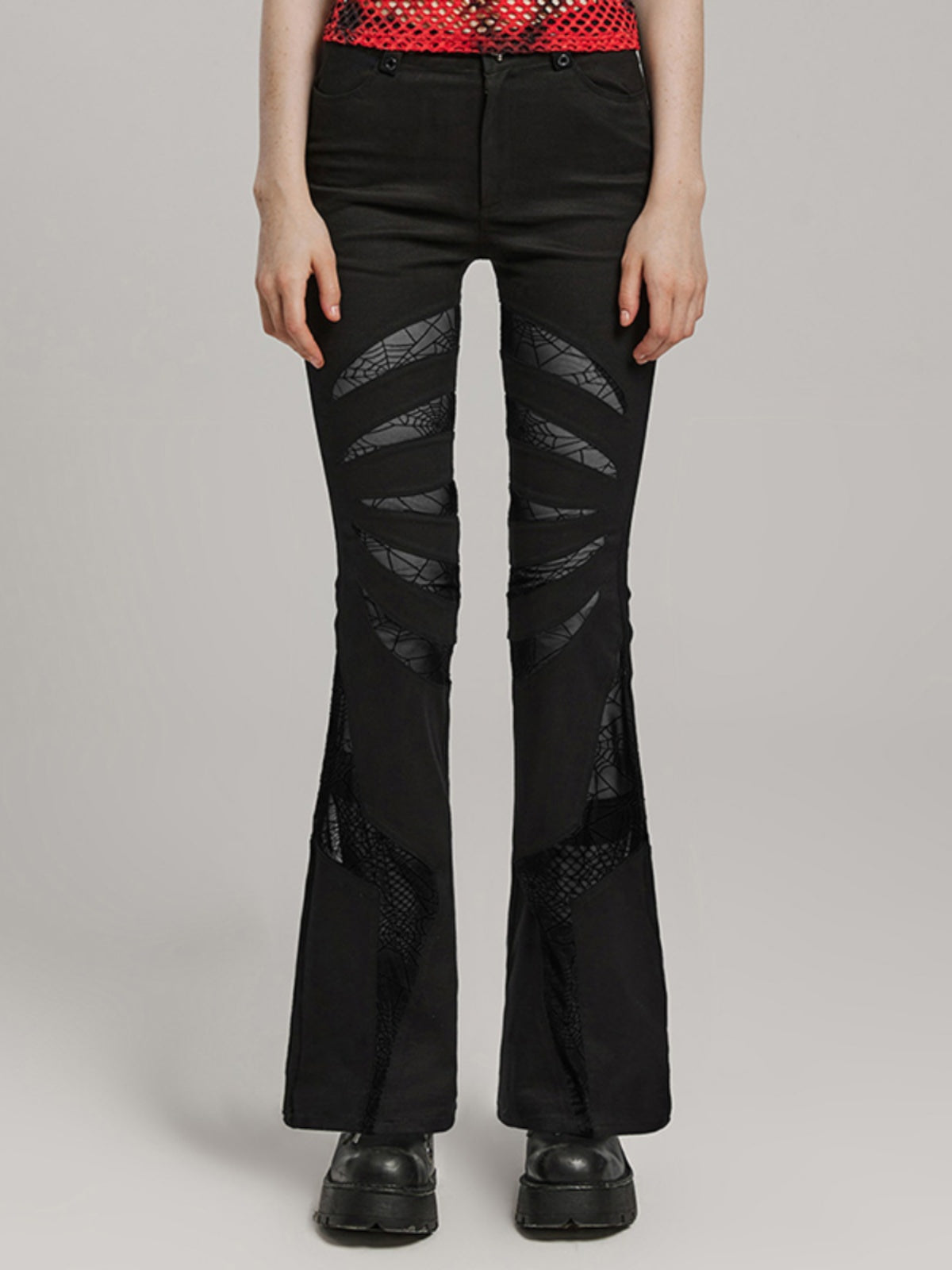 Goth Web Cutout Flared Pants
