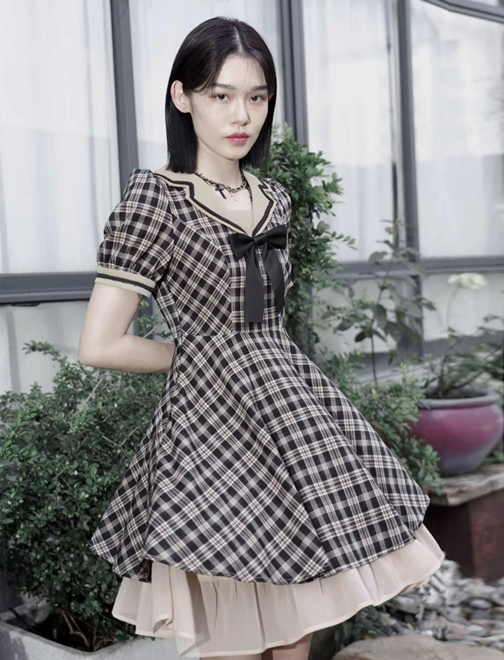 Plaid Sailor Shirt Dress