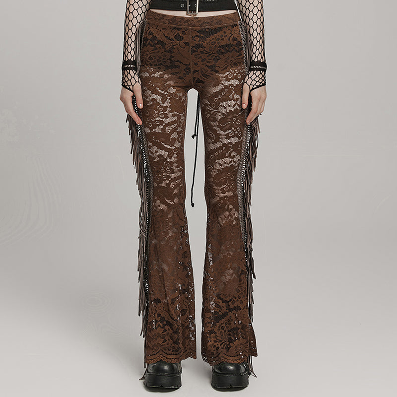 Goth Lace Flared Pants Women