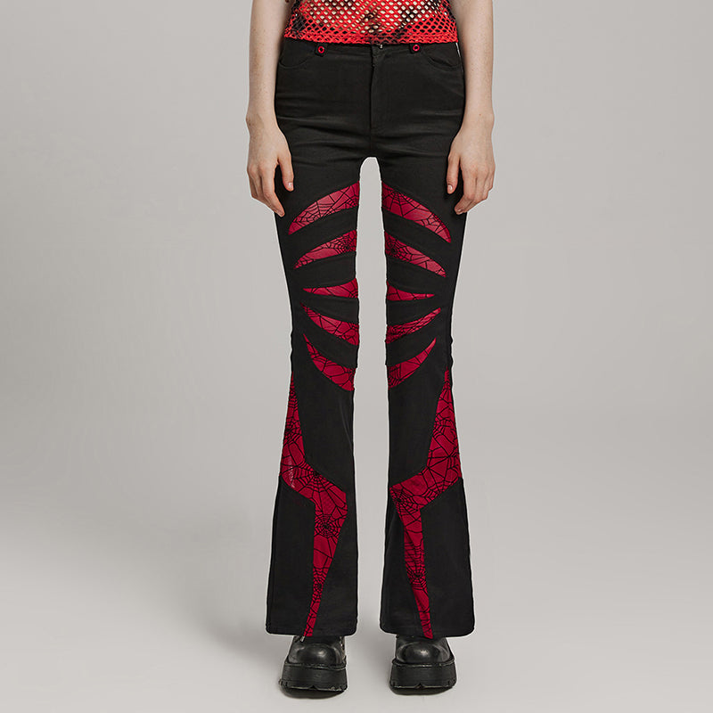 Goth Web Cutout Flared Pants