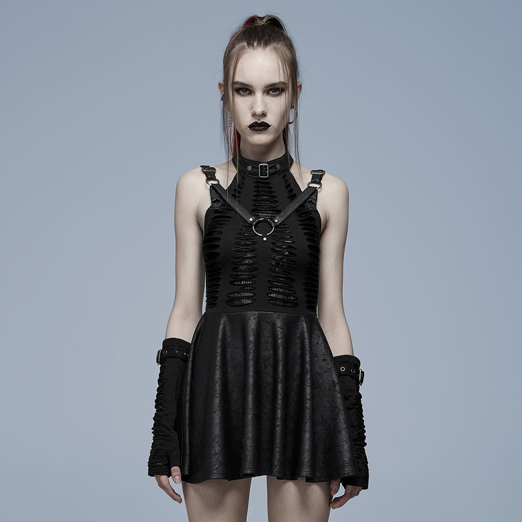 Gothic Burnout Halter Off-Shoulder Dress