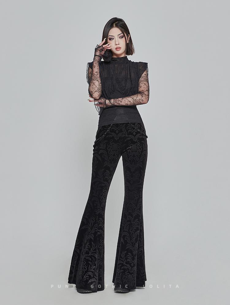 Dark Velvet Flared Punk Pants