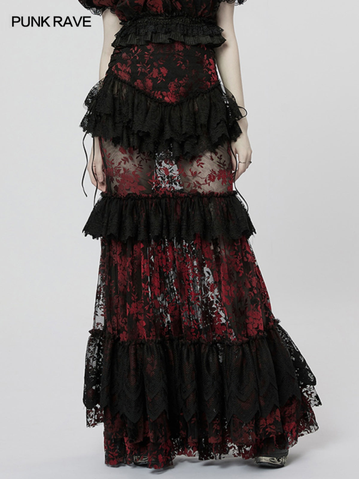 Punk Mesh Lace Midi Skirt