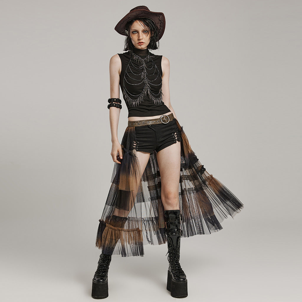 Goth mesh cutout A-line skirt