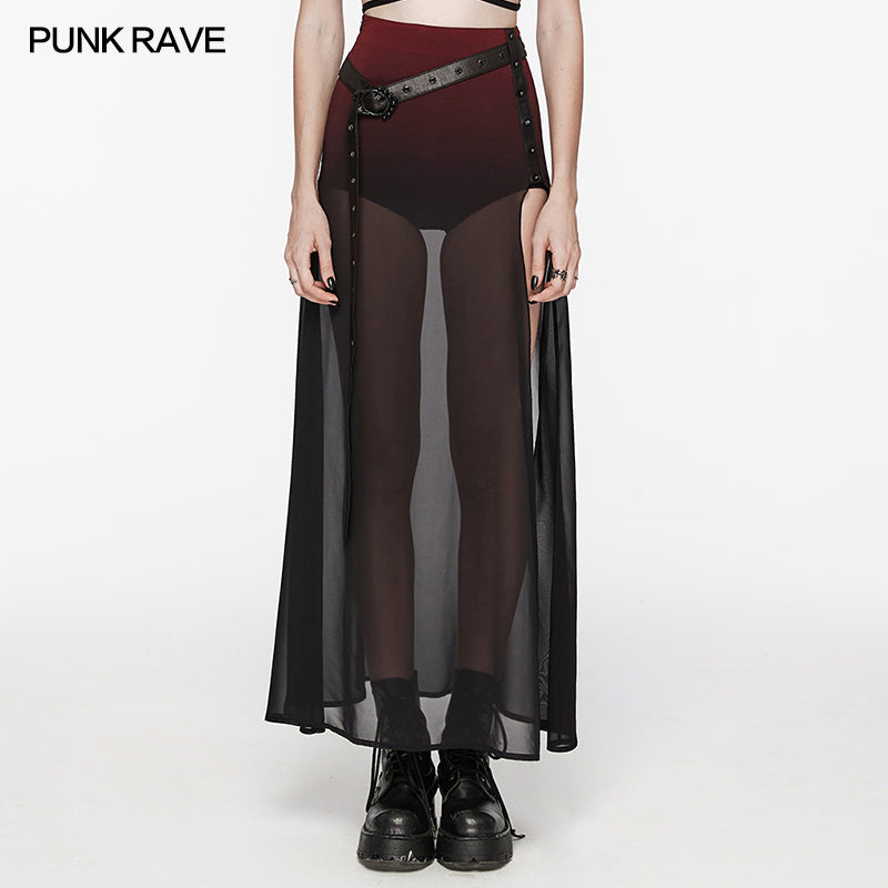 Goth sheer slit mesh maxi skirt