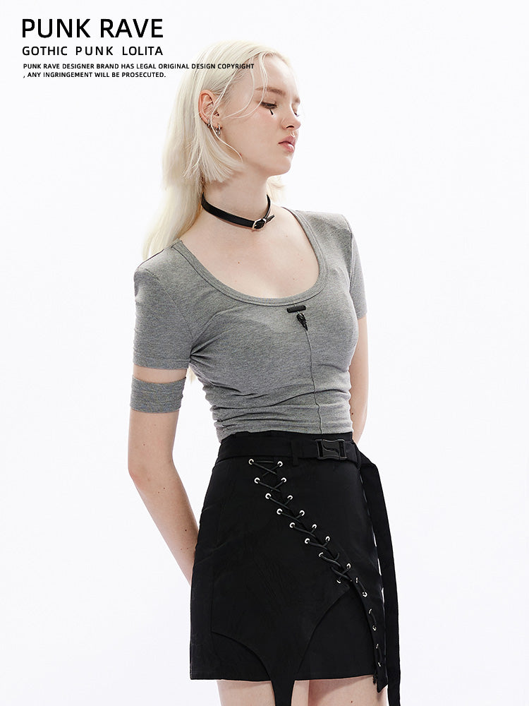 Cropped Knit Tee Summer Top