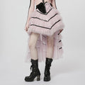 Pink ruffled mesh long skirt
