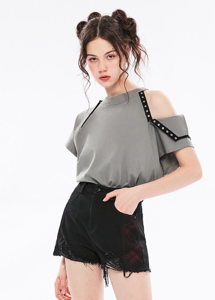 Punk Off-Shoulder Dual-Wear Tee