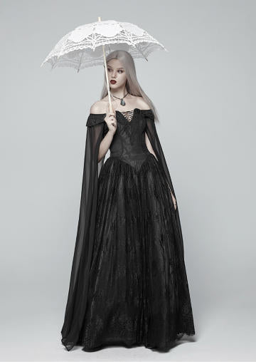Victorian Cape Sleeve Off-Shoulder Gown