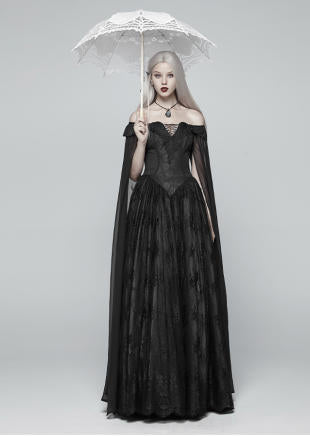 Victorian Cape Sleeve Off-Shoulder Gown