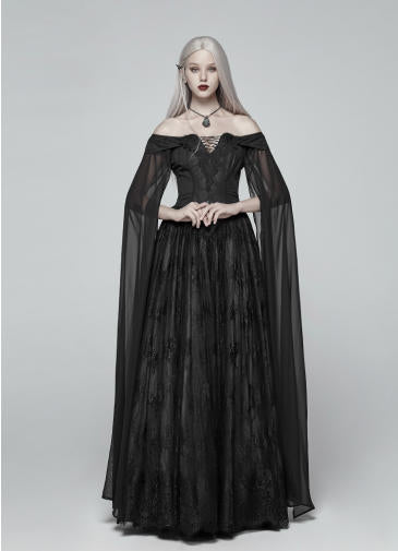 Victorian Cape Sleeve Off-Shoulder Gown