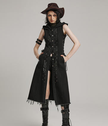 Grunge Sleeveless Lace-Up Hooded Dress