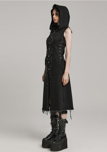 Grunge Sleeveless Lace-Up Hooded Dress