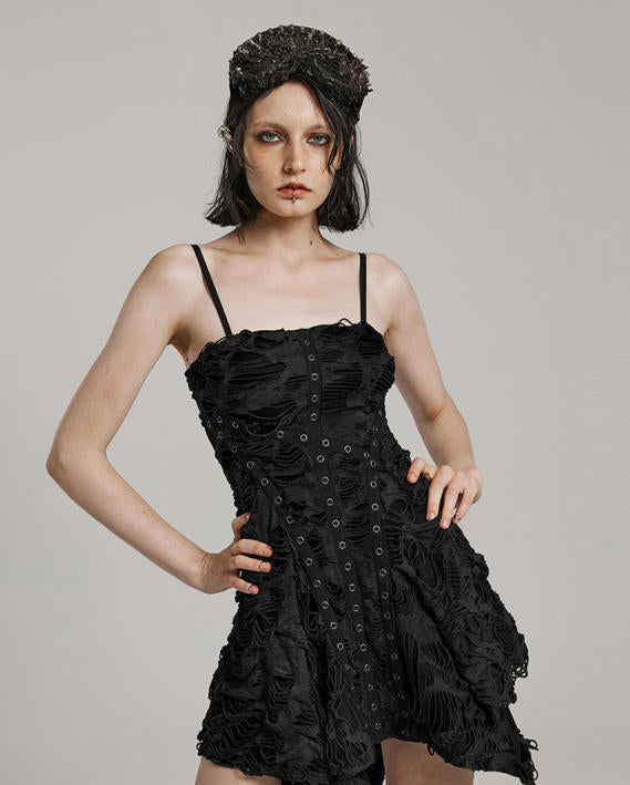 Punk Distressed Strap Slip Mini Dress