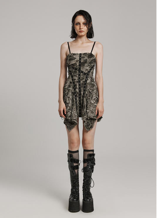 Punk Distressed Strap Slip Mini Dress