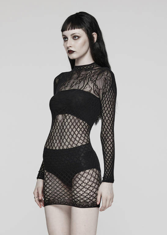 Sheer Mesh Cover-Up T-Shirt Dress