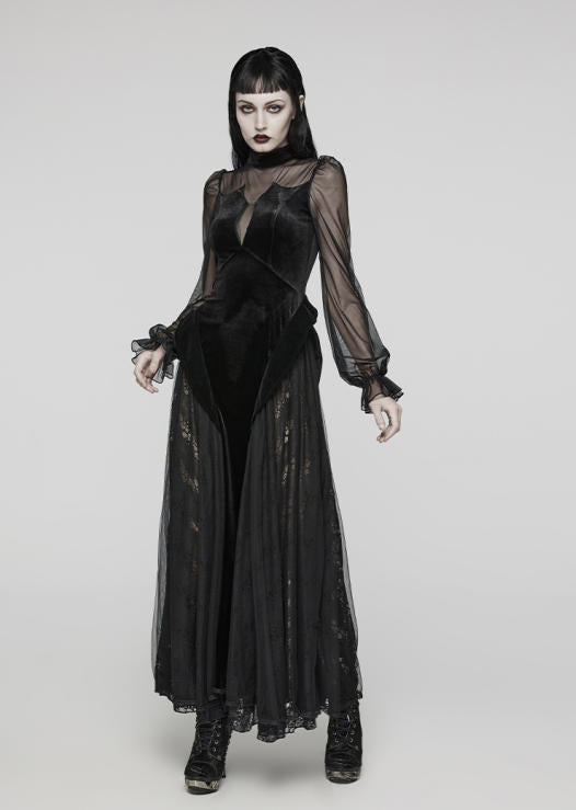 Velvet Lace Black Evening Gown