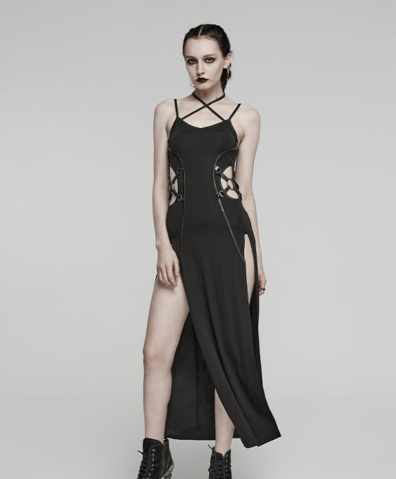 Punk Cutout Halter Slit Dress