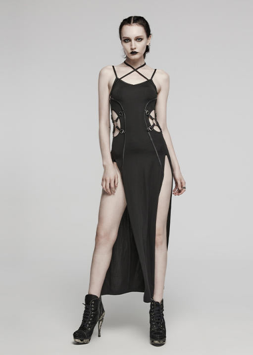 Punk Cutout Halter Slit Dress
