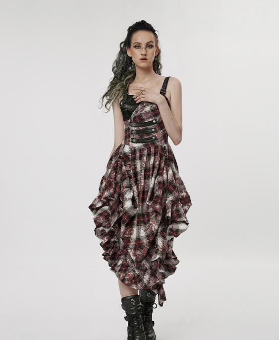 Red Plaid Retro Punk Maxi Dress