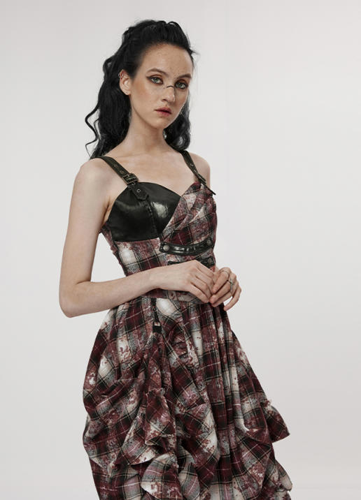 Red Plaid Retro Punk Maxi Dress