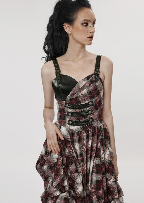 Red Plaid Retro Punk Maxi Dress