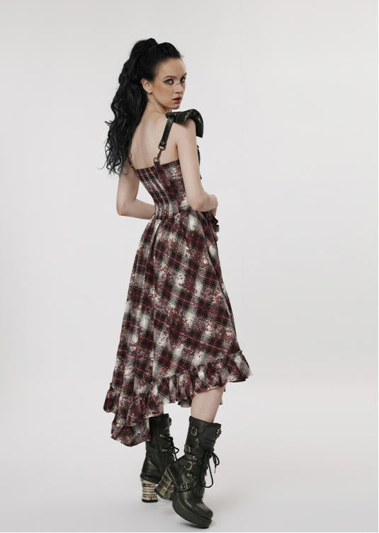 Red Plaid Retro Punk Maxi Dress