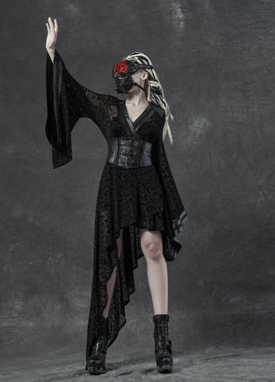 Punk V-Neck Black Midi Dress
