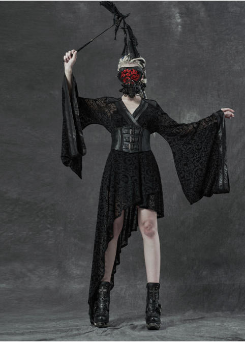 Punk V-Neck Black Midi Dress