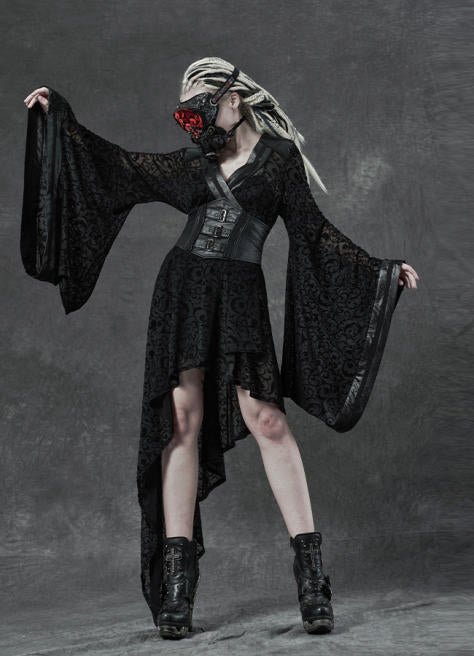 Punk V-Neck Black Midi Dress