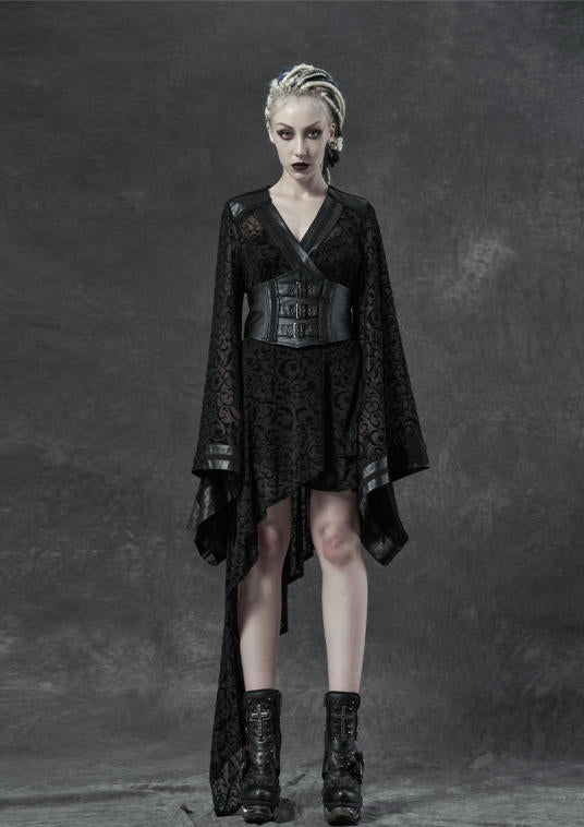 Punk V-Neck Black Midi Dress