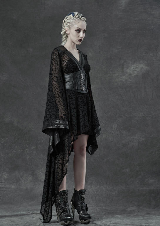 Punk V-Neck Black Midi Dress